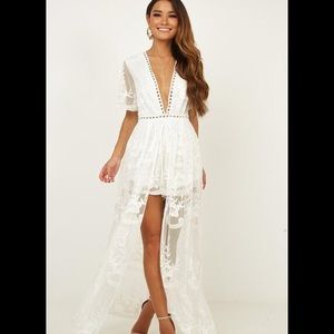 Showpo white lace jumpsuit